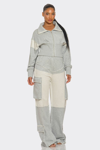 Asymmetrical Heather Grey Zip-Up Tracksuit