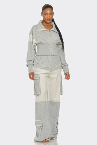 Asymmetrical Heather Grey Zip-Up Tracksuit