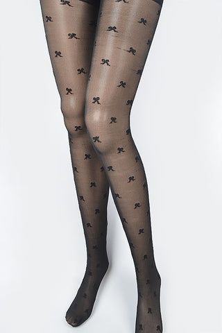 Women's Bow Pattern Fashion Tights - Black